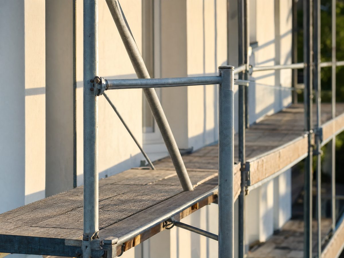 Gerüst mit Schutznetz an einer Hausfassade